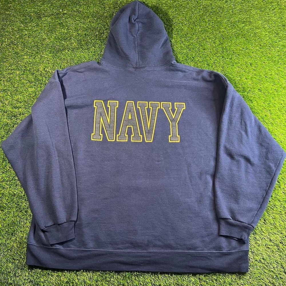 VTG Soffe US Navy Pullover Hoodie XL Spell Out Military Sweatshirt Blue USA - Picture 7 of 7